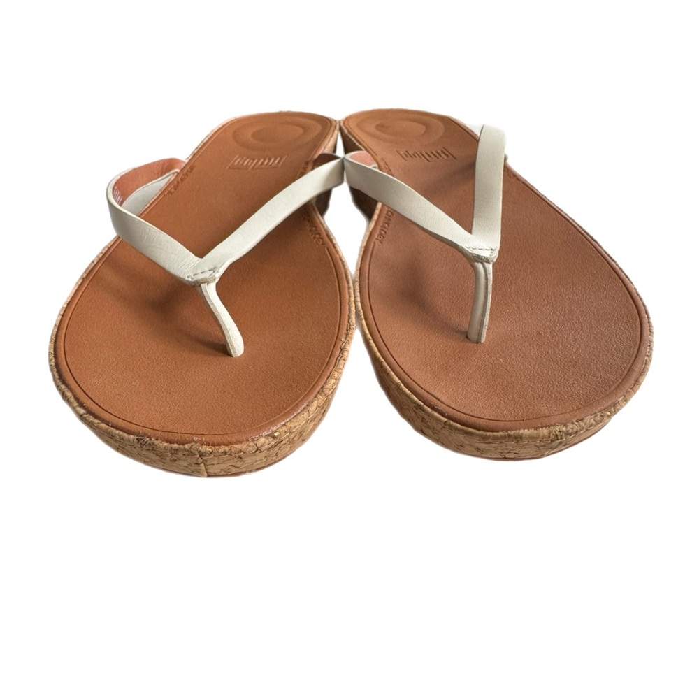 Fitflop Linny White Cork Wedge Flip Flops Thong Sandals Size 10 - Picture 4 of 9
